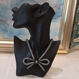 Bow-Front Crystal Rope Necklace in Gunmetal